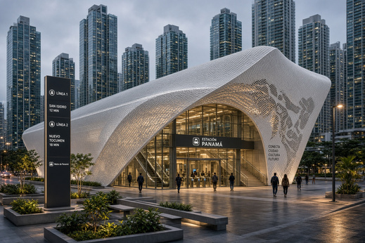 Metro station enclosed with a fabric facade