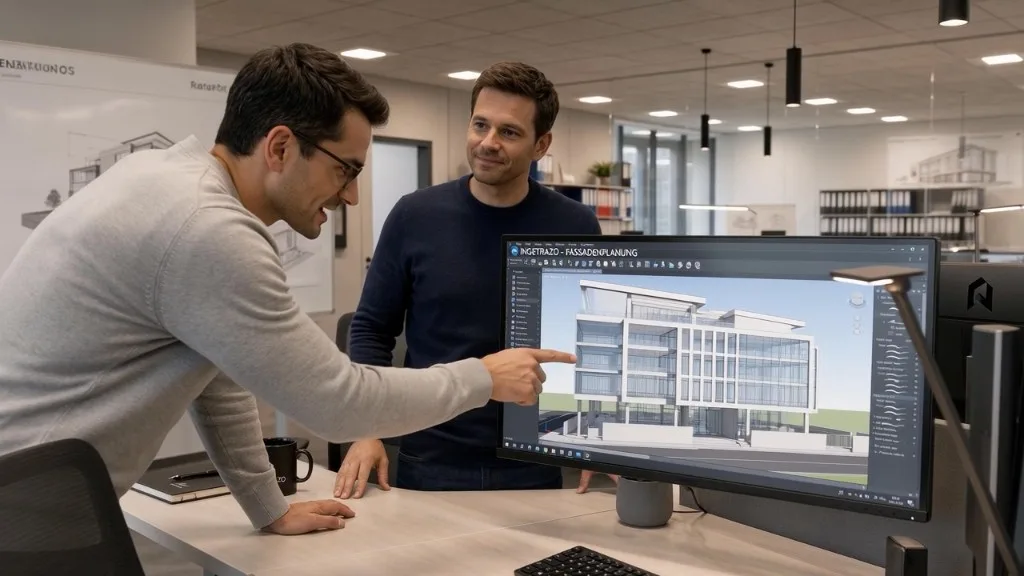 Facade planning of a fabric facade in the office